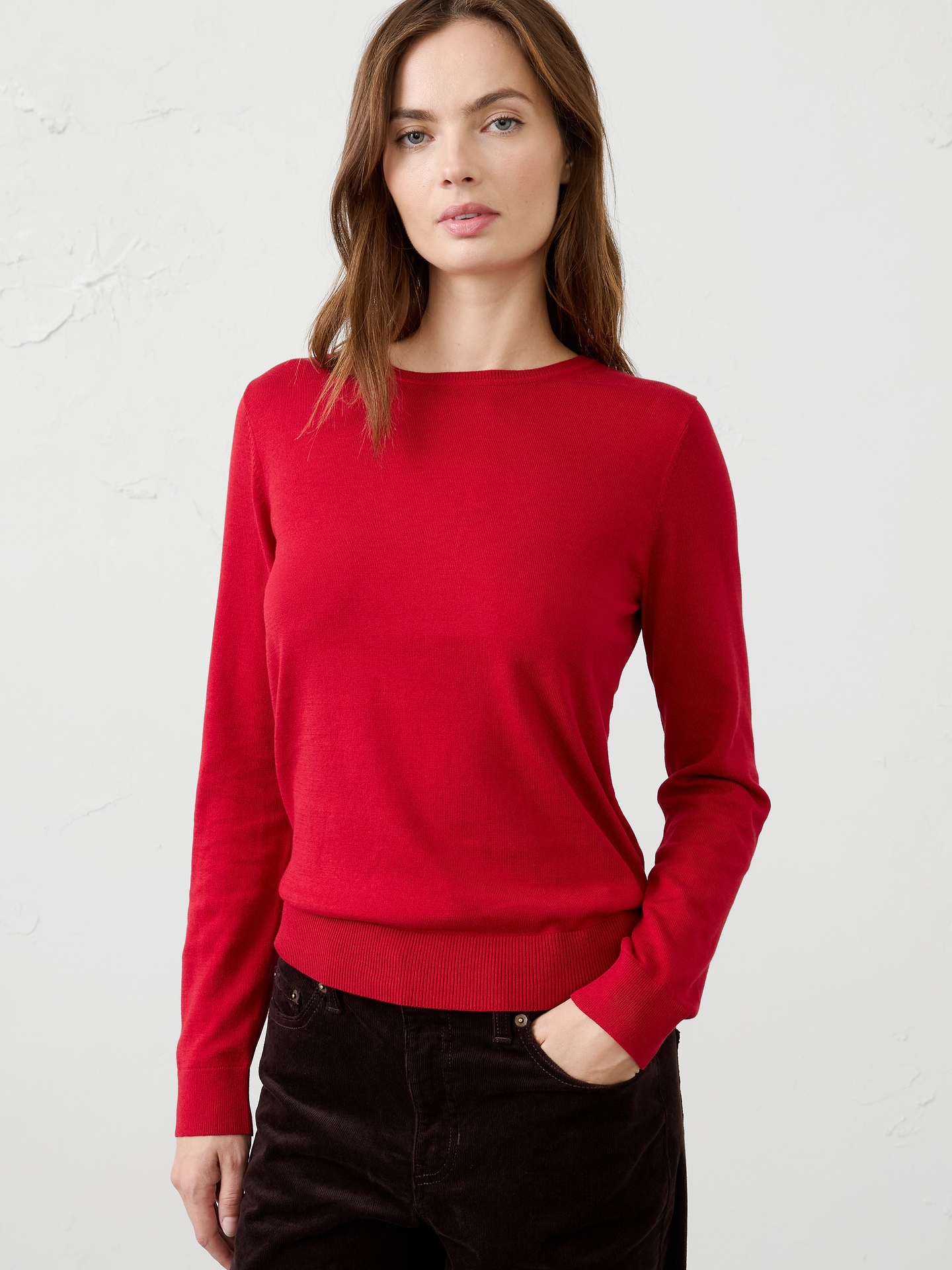 Image 1 of 8, Our Forever Crew-Neck Sweater now features an updated neckline., Crew neck. Long sleeves., Ribbed neck, arm cuffs and hem., Made exclusively for Banana Republic Factory., Product #480142