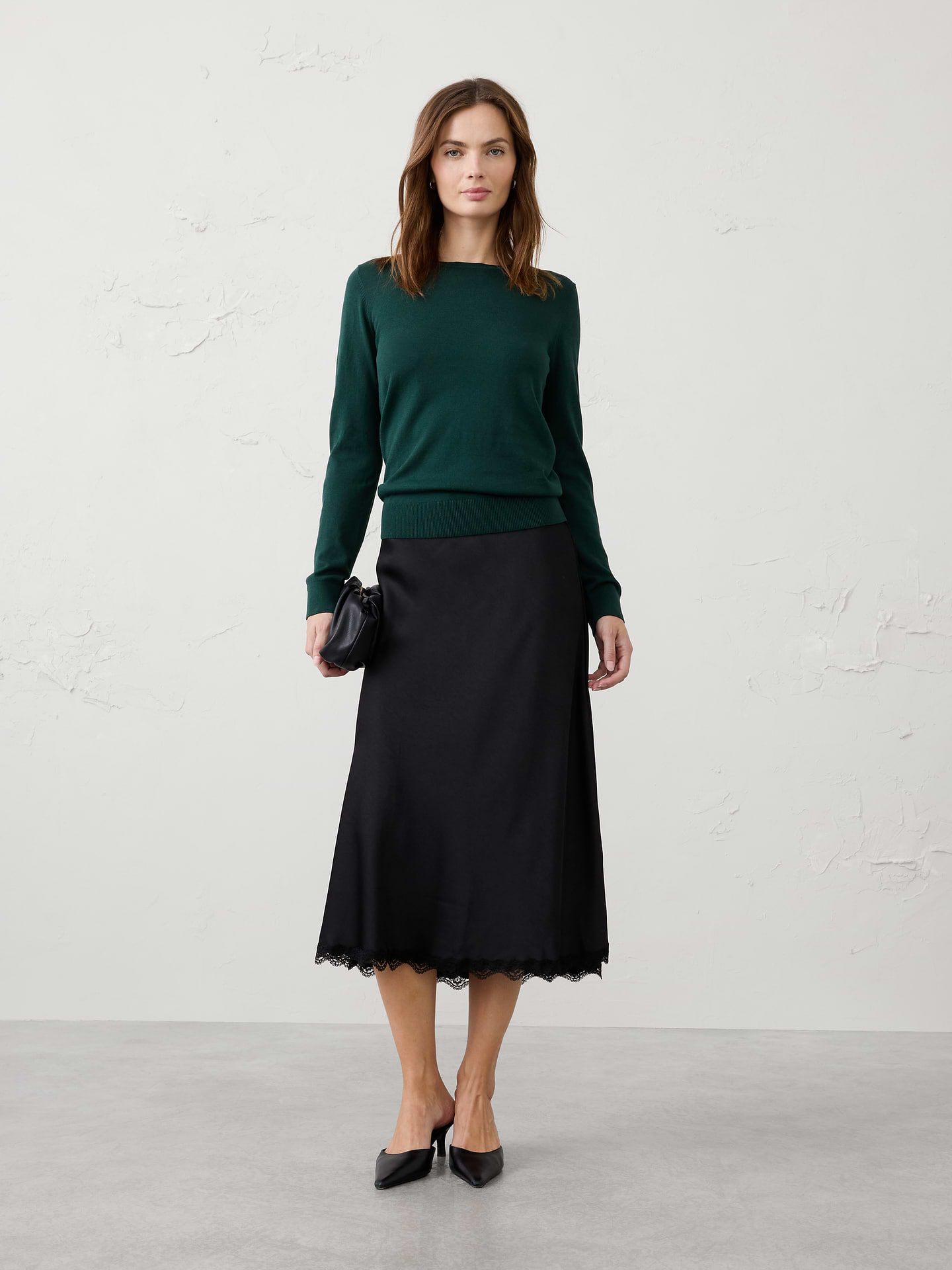 Image 1 of 8, Our Forever Crew-Neck Sweater now features an updated neckline., Crew neck. Long sleeves., Ribbed neck, arm cuffs and hem., Made exclusively for Banana Republic Factory., Product #480142