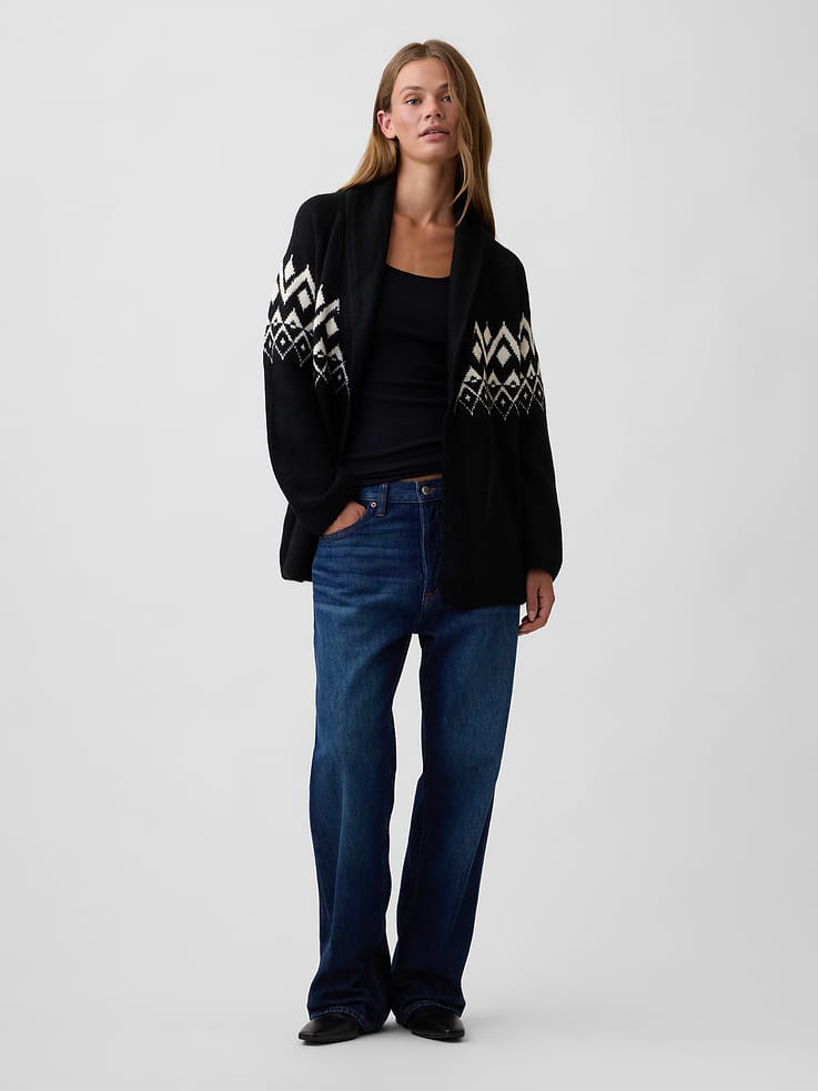 Image 3 of 5, Relaxed Fair Isle Shawl Cardigan