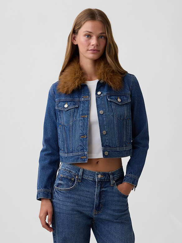 Collared Cropped Denim Jacket