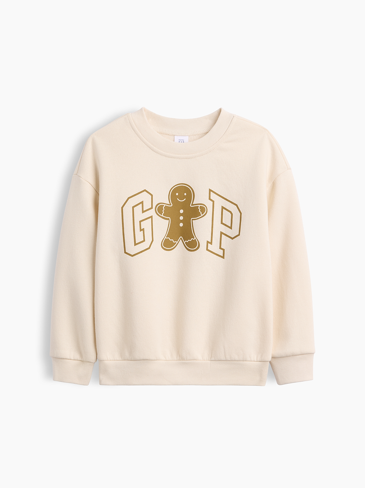 Image 1 of 3, Soft, comfy fleece., Dropped shoulder, long sleeves with banded cuffs., Crewneck., Gap logo graphic at front., Banded hem., Product #1184771