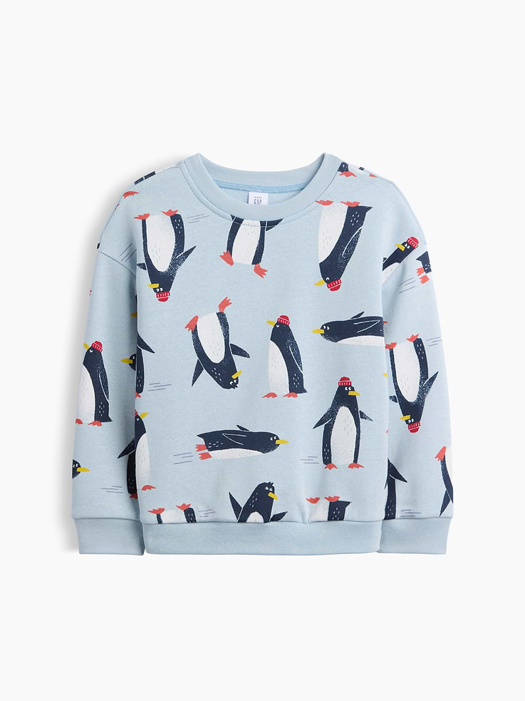 Image 1 of 3, Soft, comfy fleece., Dropped shoulder, long sleeves with banded cuffs., Crewneck., Banded hem., Allover print., Product #1184777