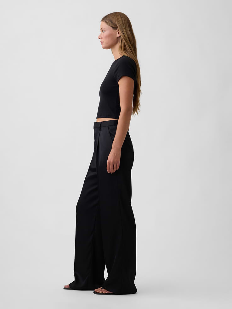 Image 3 of 7, Wide-Leg Satin Trousers
