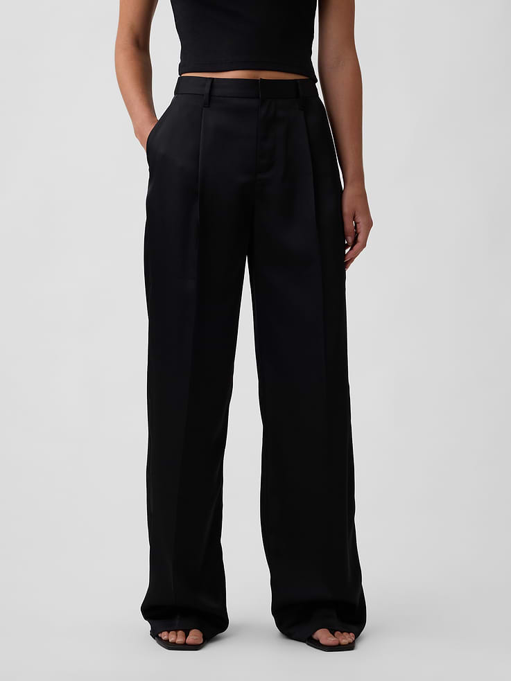 Image 2 of 7, Wide-Leg Satin Trousers
