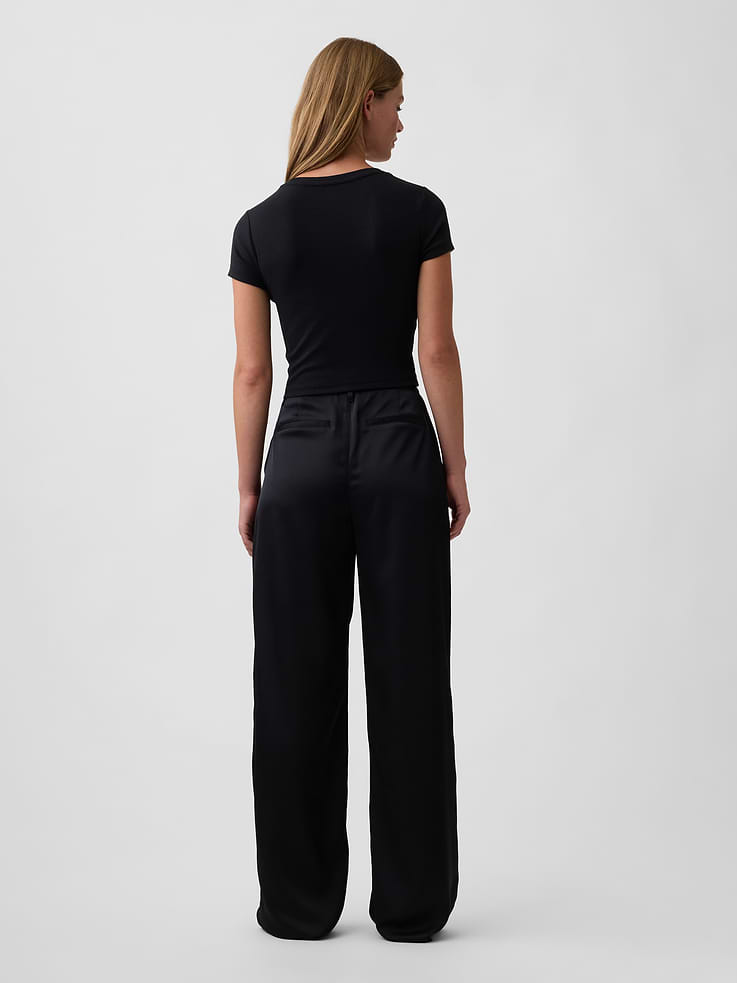 Image 4 of 7, Wide-Leg Satin Trousers