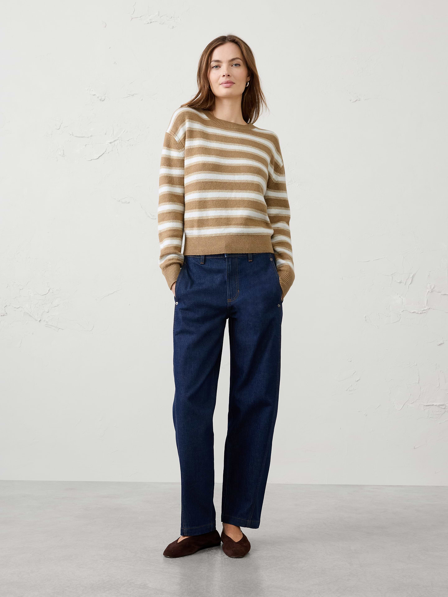 Image 1 of 3, Designed to be a go‑to layering essential, this sweater offers a soft, warm hand feel with lightweight comfort that never feels bulky. Cozy and versatile, it's perfect for transitional weather, whether worn on its own or layered under jackets and outerwear. Effortlessly polished and easy to style, it's a piece you'll reach for season after season., Crew neck. Long sleeves., Drop shoulders., Ribbed neckline, arm cuffs and hem., Made exclusively for Banana Republic Factory., Product #1177064