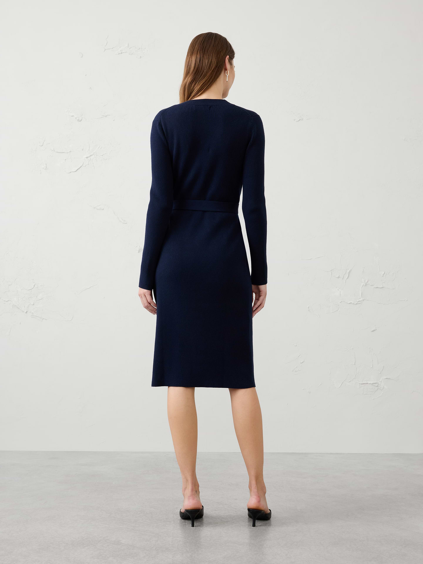 Image 2 of 6, Ribbed Wrap Sweater Midi Dress