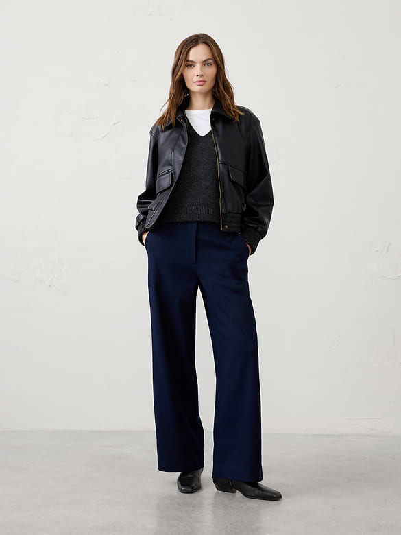 Wide-Leg High-Rise Brushed Trouser