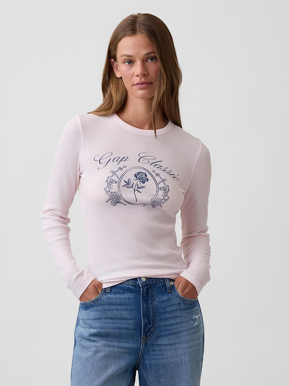 Waffle-Knit Crewneck Graphic T-Shirt