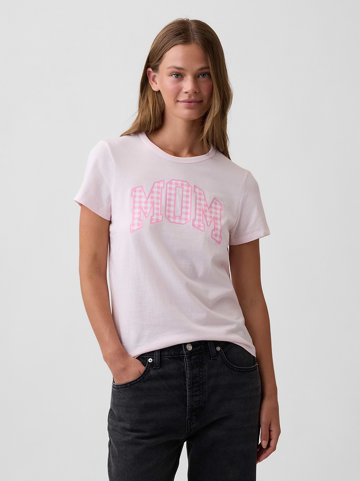 Image 1 of 5, Soft jersey knit., Short sleeves., Crewneck., Mom graphic at front., Product #1188449
