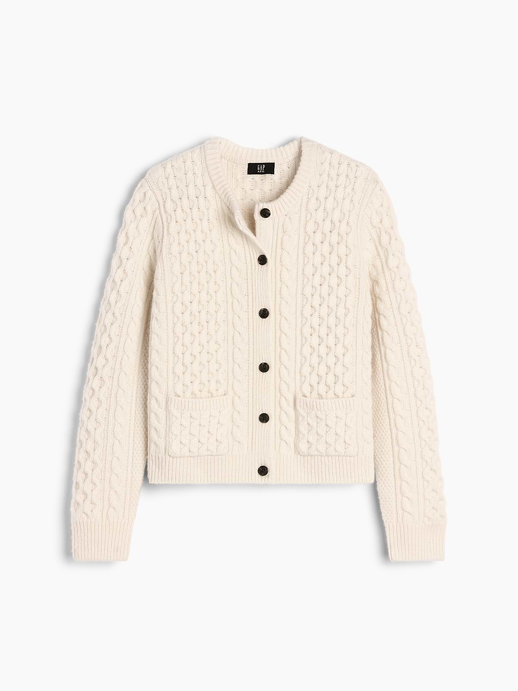 Image 8 of 8, Gap × A.P.C. Wool Cable-Knit Cardigan, Cardmember Early Access