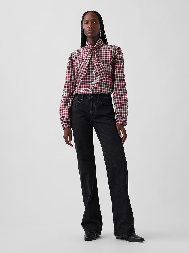 Image 2 of 5, Plaid Tie-Neck Shirt