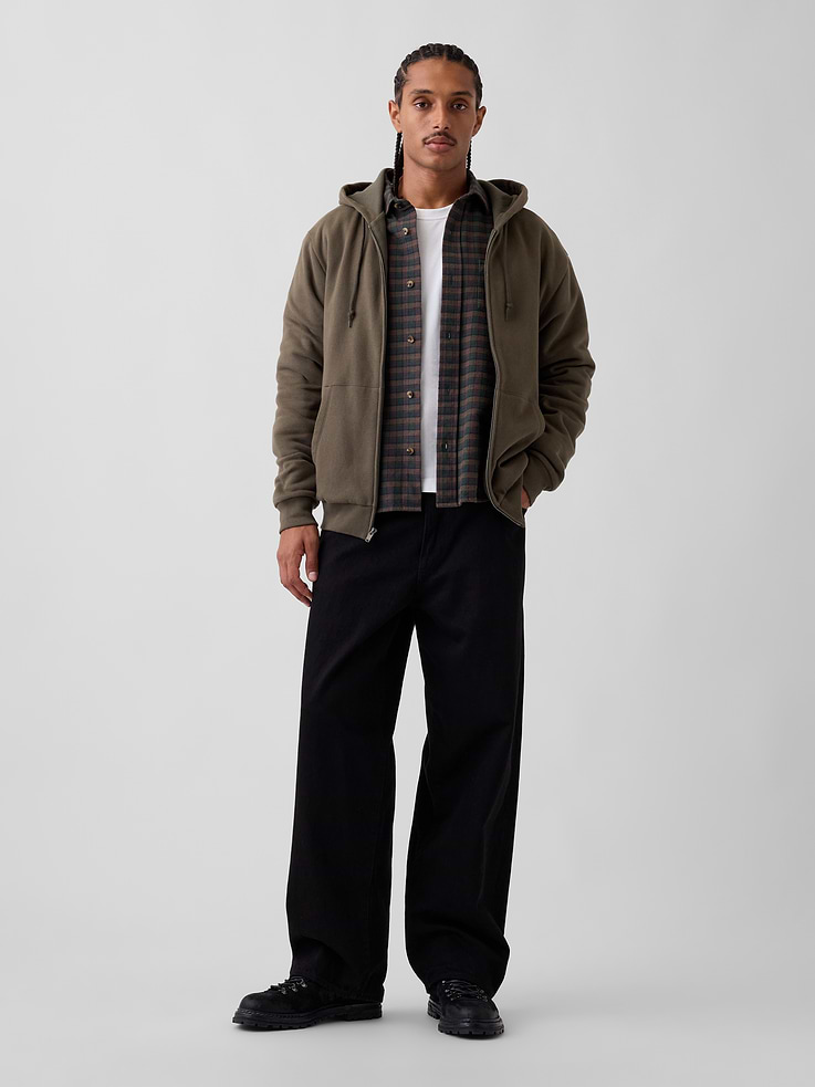 Image 2 of 5, VintageSoft Waffle-Lined Zip Hoodie