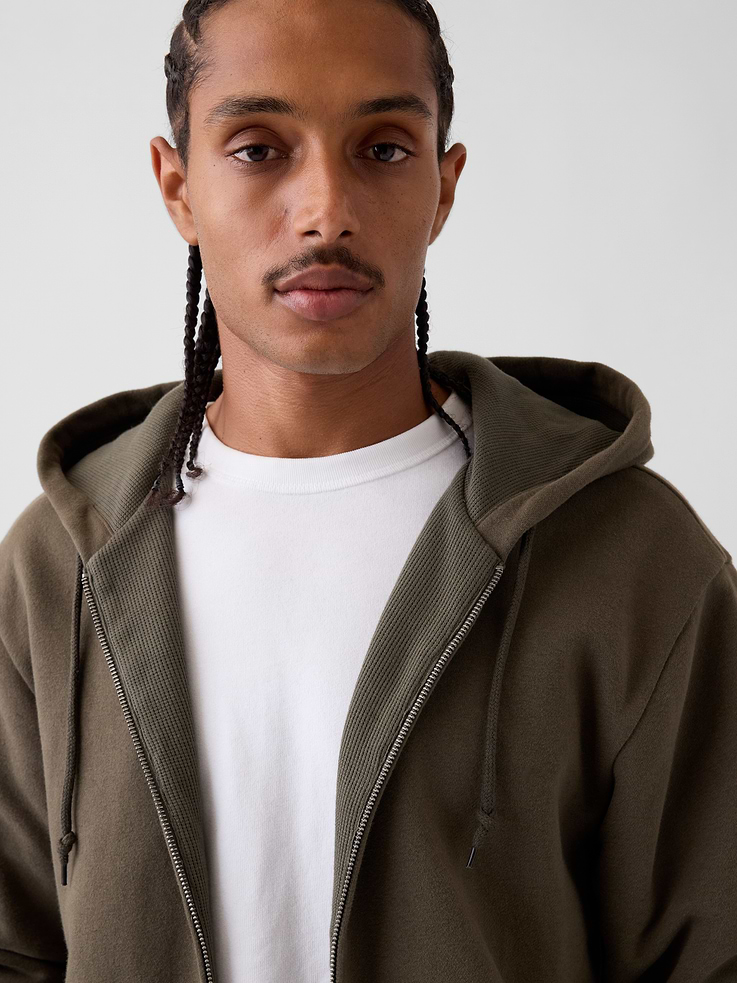 Image 4 of 5, VintageSoft Waffle-Lined Zip Hoodie