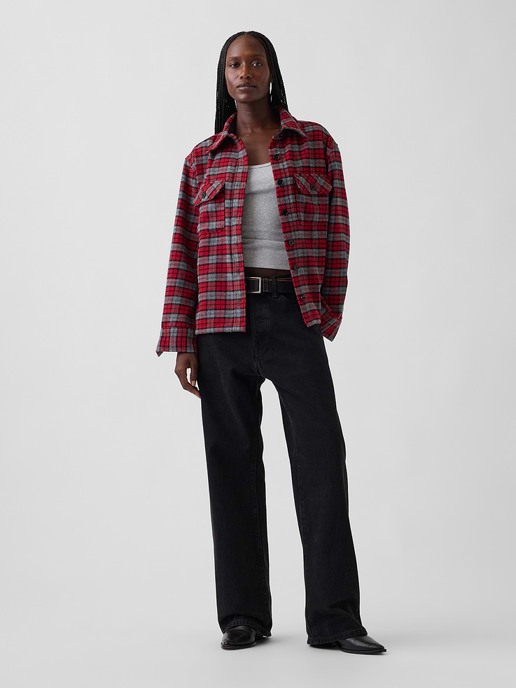Image 2 de 5, Veste-chemise en mélange de laine à carreaux