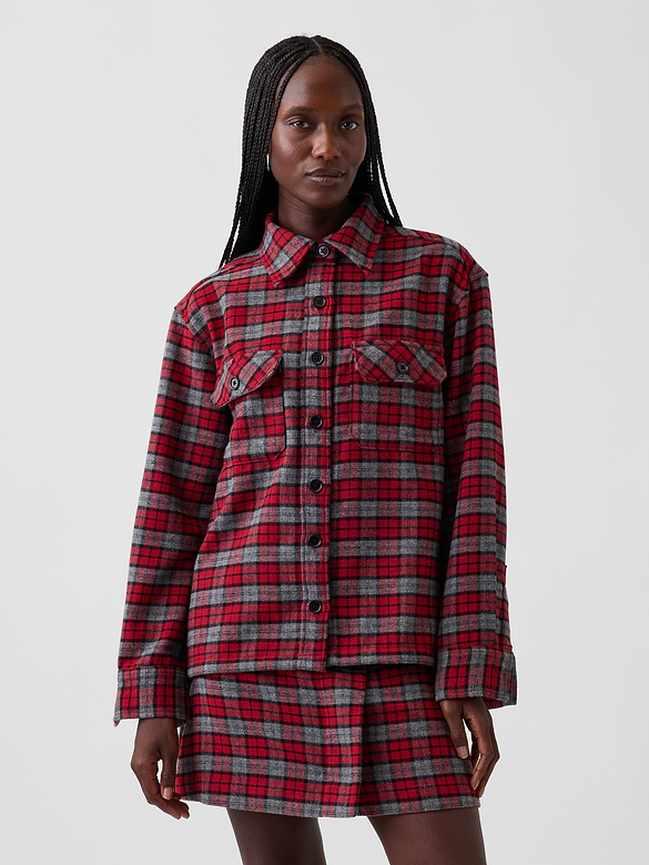 Wool-Blend Plaid Shirt Jacket