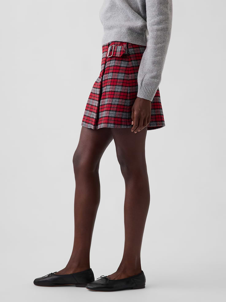 Image 3 of 6, Wool-Blend Plaid Belted Mini Skort