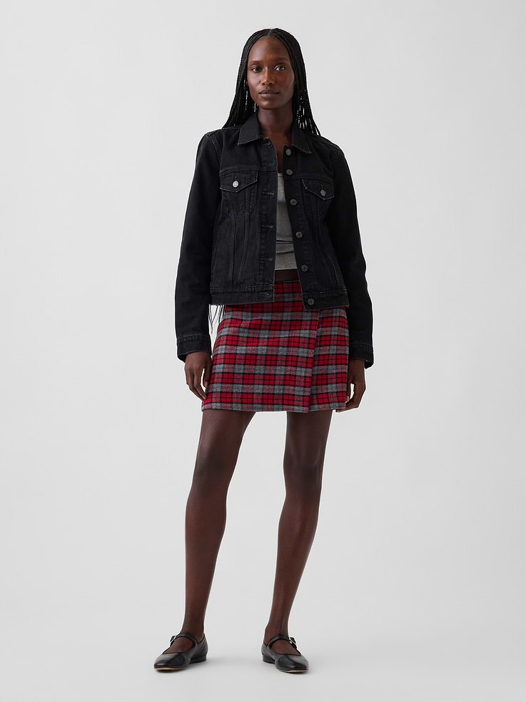 Image 5 of 6, Wool-Blend Plaid Belted Mini Skort