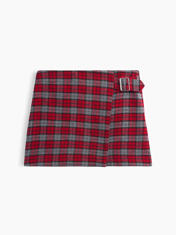 Image 6 of 6, Wool-Blend Plaid Belted Mini Skort