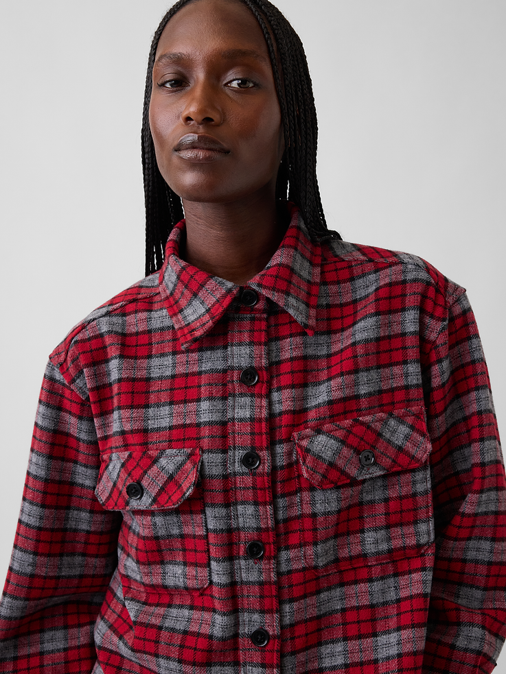 Image 4 de 5, Veste-chemise en mélange de laine à carreaux