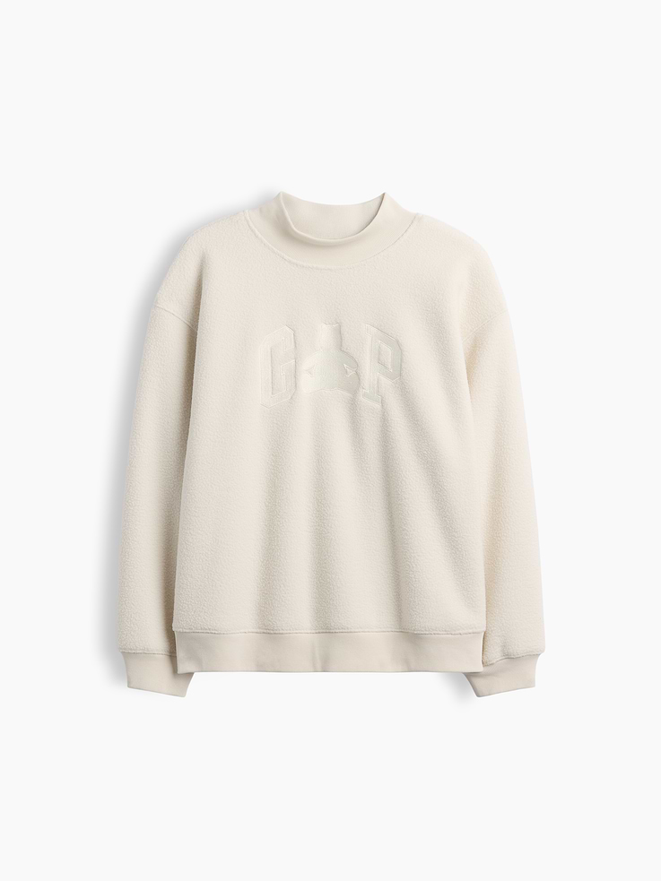 Image 4 of 4, Kids Sherpa Oversized Mockneck Logo Sweatshirt