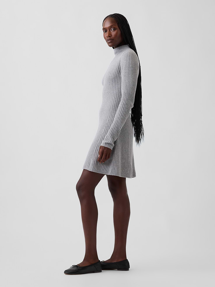 Image 3 of 5, CashSoft Rib Turtleneck Sweater Mini Dress