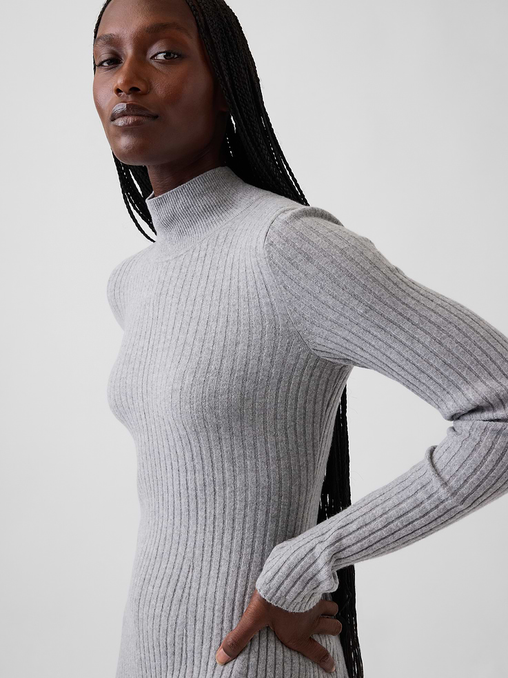 Image 4 of 5, CashSoft Rib Turtleneck Sweater Mini Dress