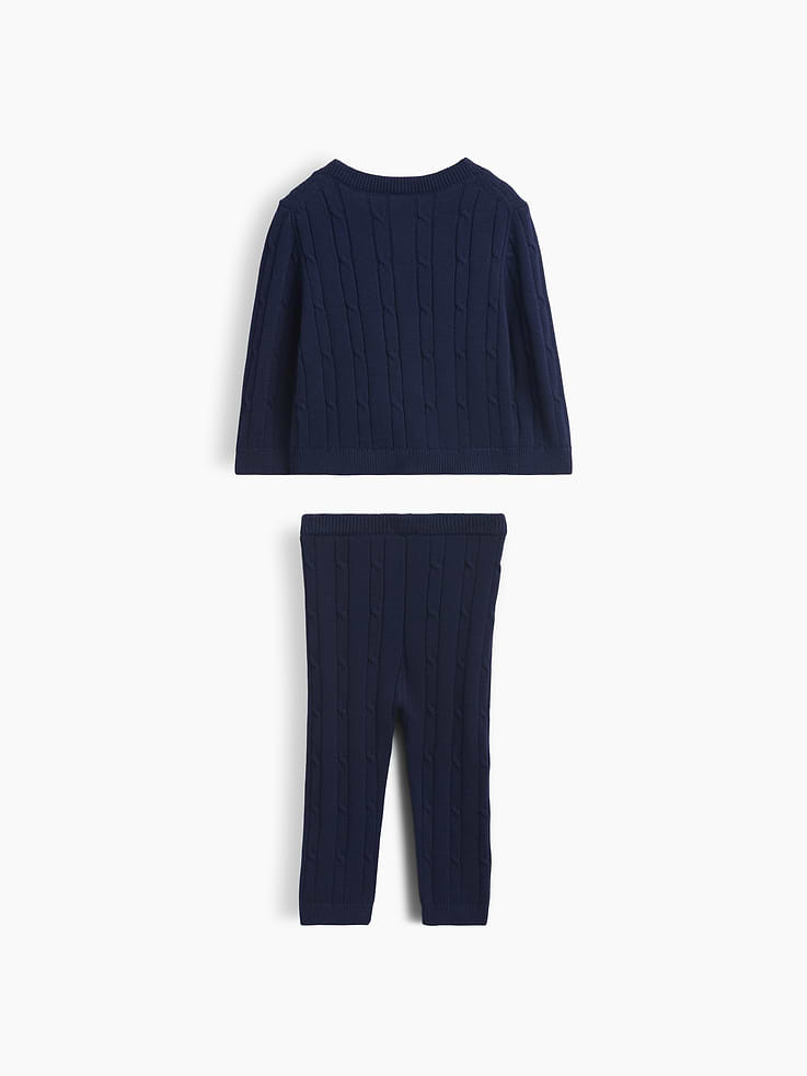 Image 2 of 3, Baby Cable-Knit Cardigan Sweater Outfit Set
