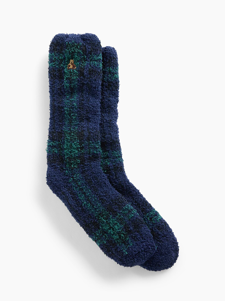Image 1 of 2, Soft, stretch cozy knit crew socks., Embroidered Brannan Bear at sides., Reinforced toe and heel., This product was made in a factory that invests in gender equity and women’s empowerment through RISE. Learn more at gapinc.com/equity ., Product #1185710