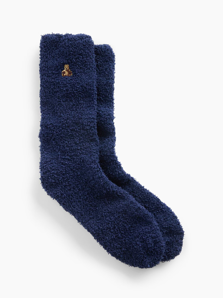 Image 1 of 2, Soft, stretch cozy knit crew socks., Embroidered Brannan Bear at sides., Reinforced toe and heel., This product was made in a factory that invests in gender equity and women’s empowerment through RISE. Learn more at gapinc.com/equity ., Product #1185710
