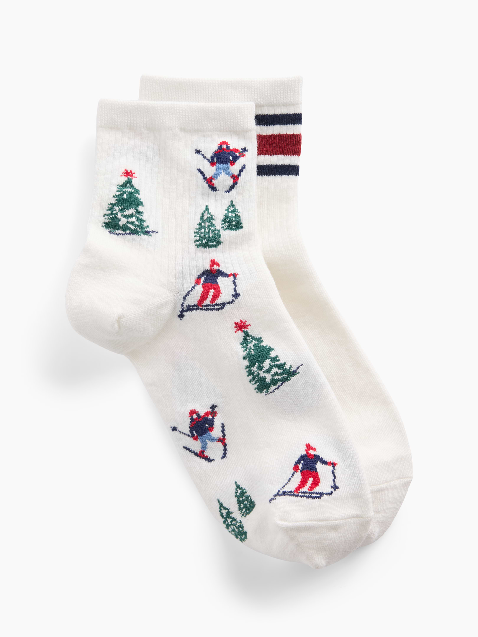 Image 1 of 2, Soft, stretch knit half-crew socks., Ribbed top., Reinforced toe and heel., Made with 12% recycled polyester. Compared to virgin materials, using recycled materials helps reduce resource use and waste., This product was made in a factory that invests in gender equity and women’s empowerment through RISE. Learn more at gapinc.com/equity ., Product #1185704