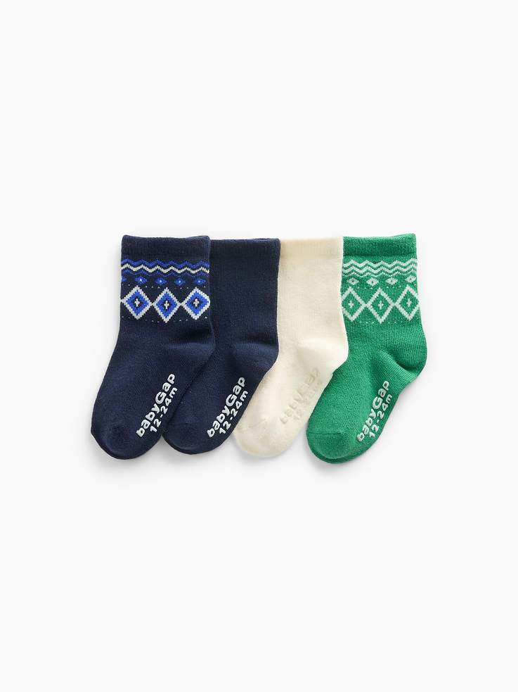 Image 2 of 2, Baby & Toddler Fair Isle Crew Socks (4-Pack)