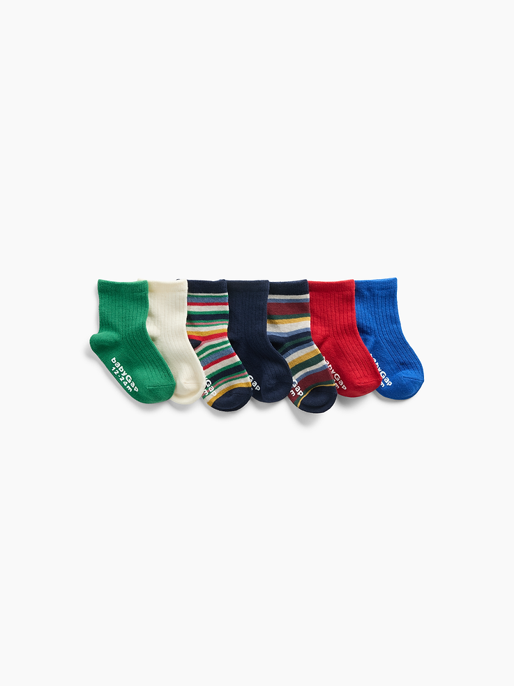Image 2 of 2, Baby & Toddler Quarter Crew Socks (7-Pack)