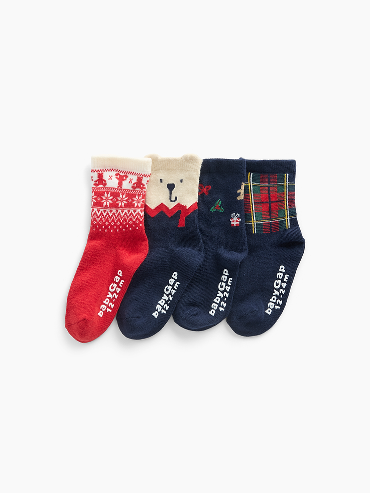 Image 2 of 2, Baby & Toddler Holiday Crew Socks (4-Pack)