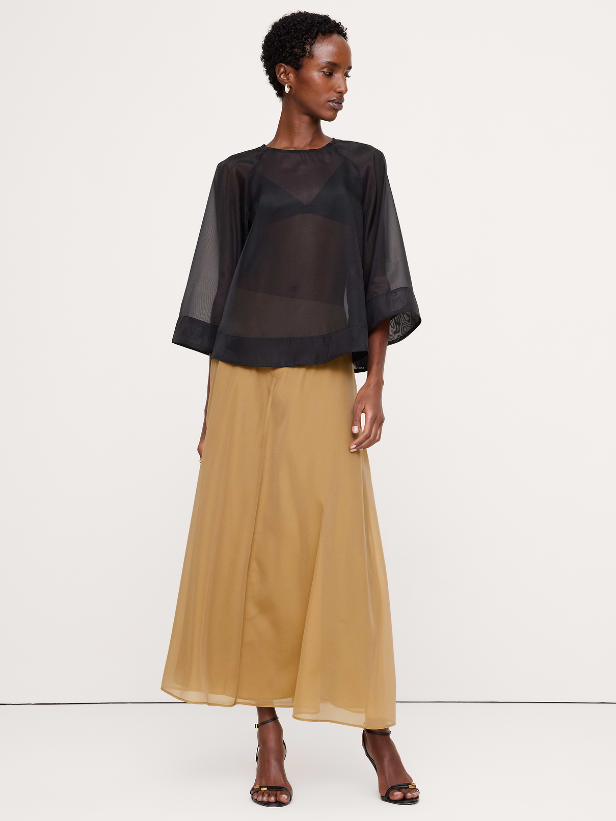 Organza Basque-Waist Maxi Skirt