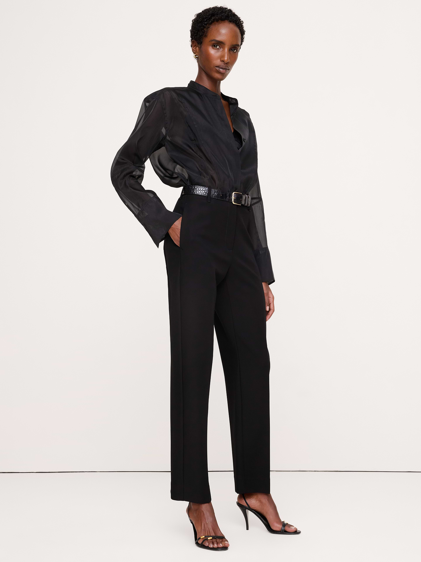 Image 7 de 8, Pantalon moderne étroit à taille haute en tissu urbain extensible longueur cheville