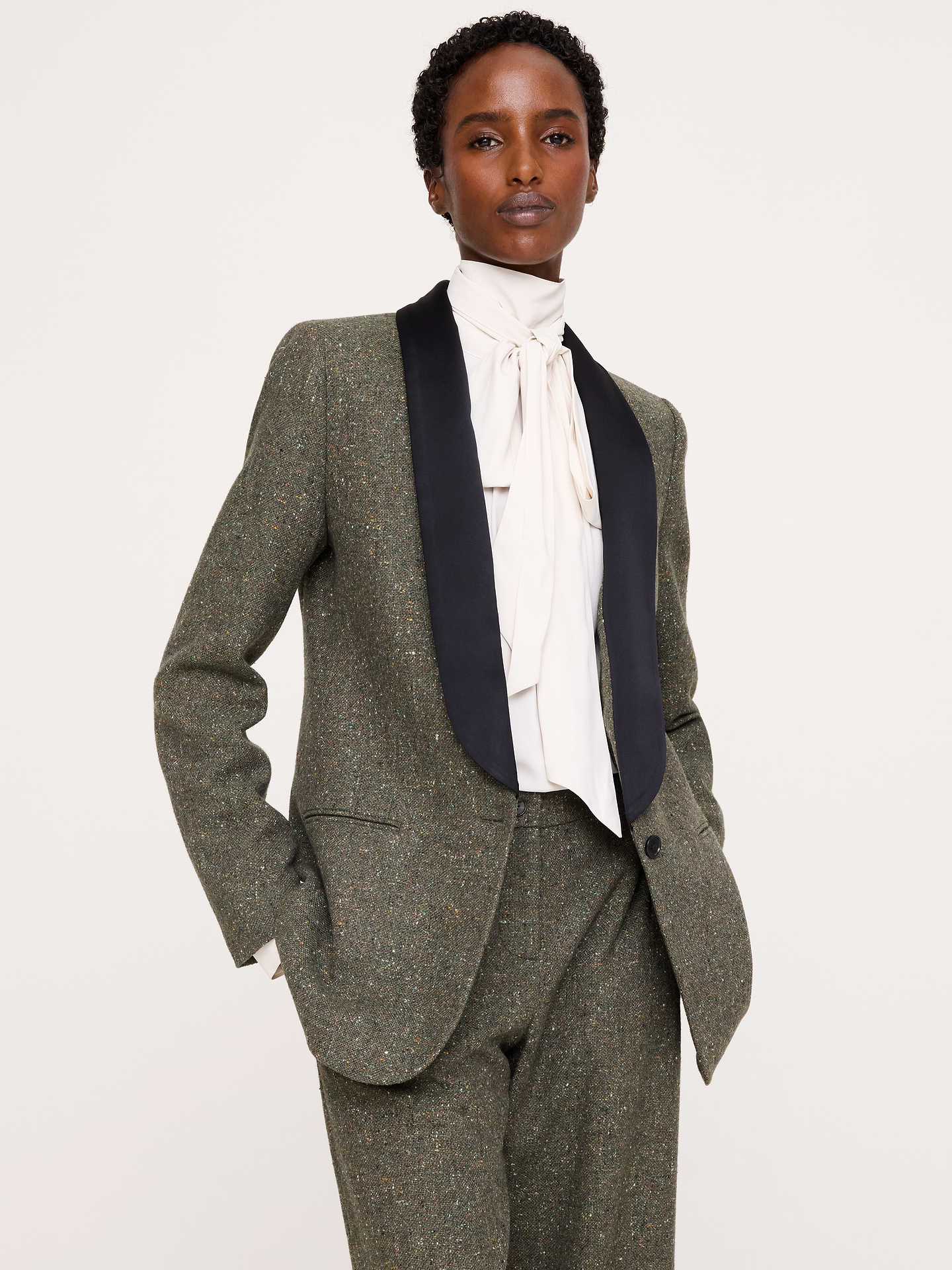 Image 1 of 7, Inspired by the traditional Donegal yarns of Ireland, this tuxedo jacket is made with a soft wool blend., Fitted: Slim. Sits close to the body., Fabric from Italy's Fratelli Balli mill., Shawl lapel with single-button closure., Two exterior pockets. One interior pocket., Lined., Product #1180464