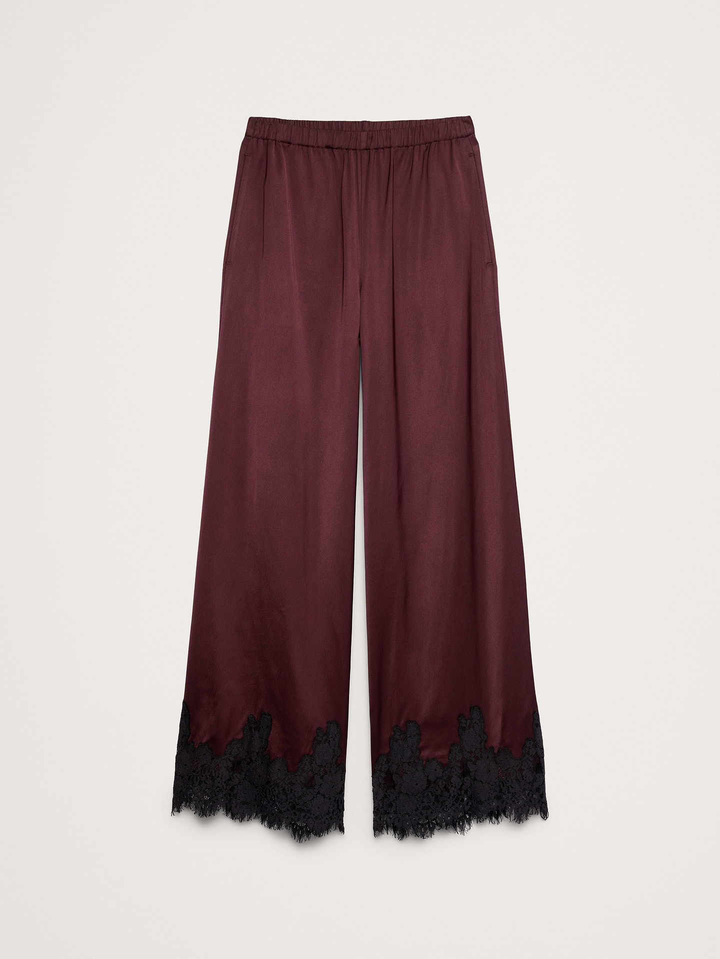 Image 5 de 5, Pantalon à taille élastique en satin extensible avec bordure en dentelle