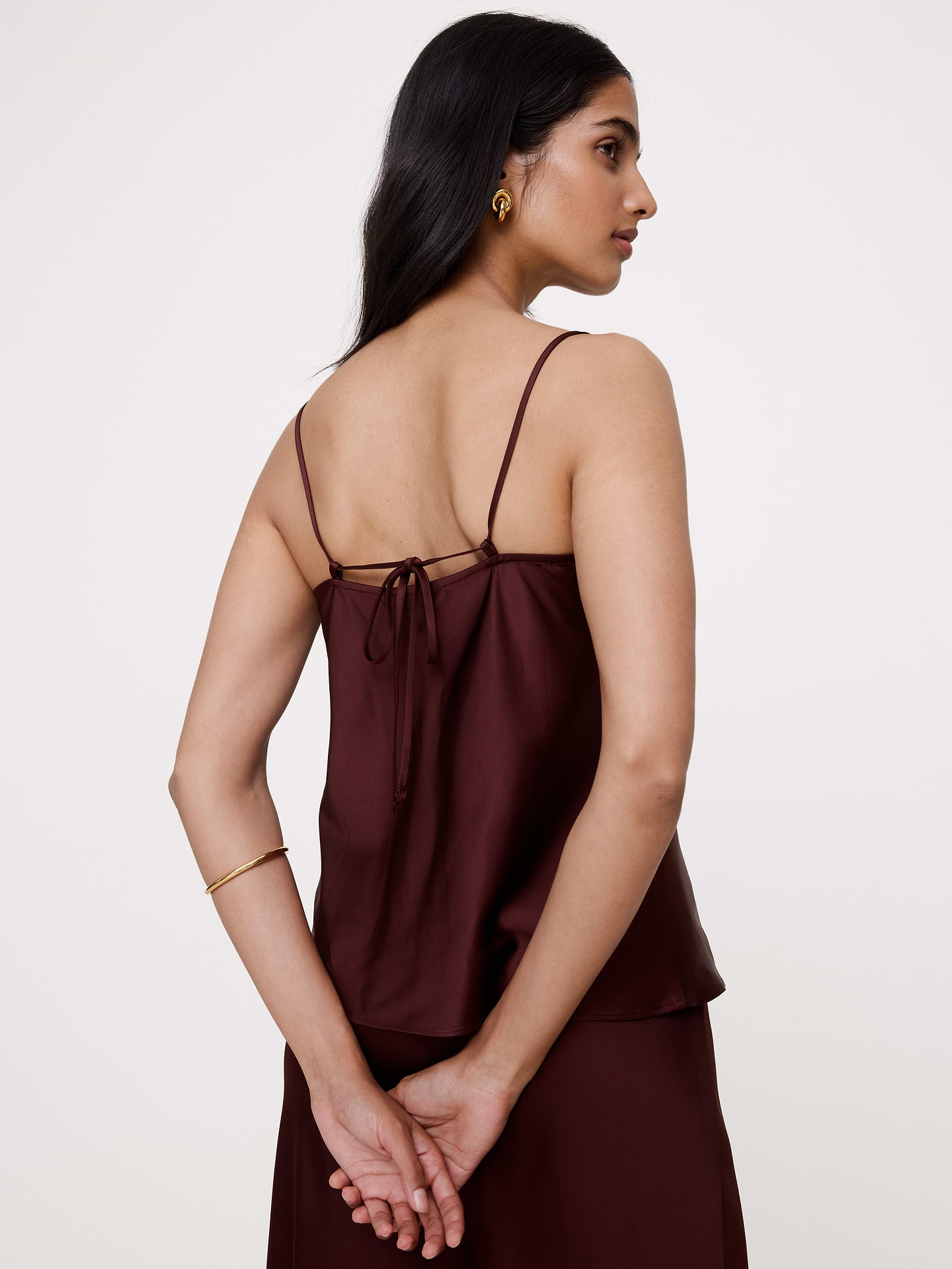 Image 2 of 8, Stretch-Satin Lace-Trim Camisole