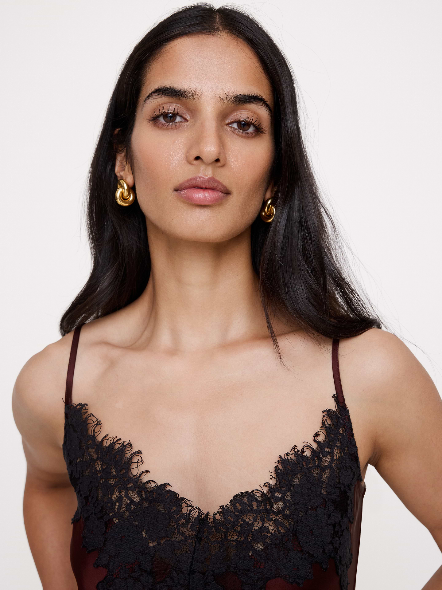 Image 3 of 8, Stretch-Satin Lace-Trim Camisole