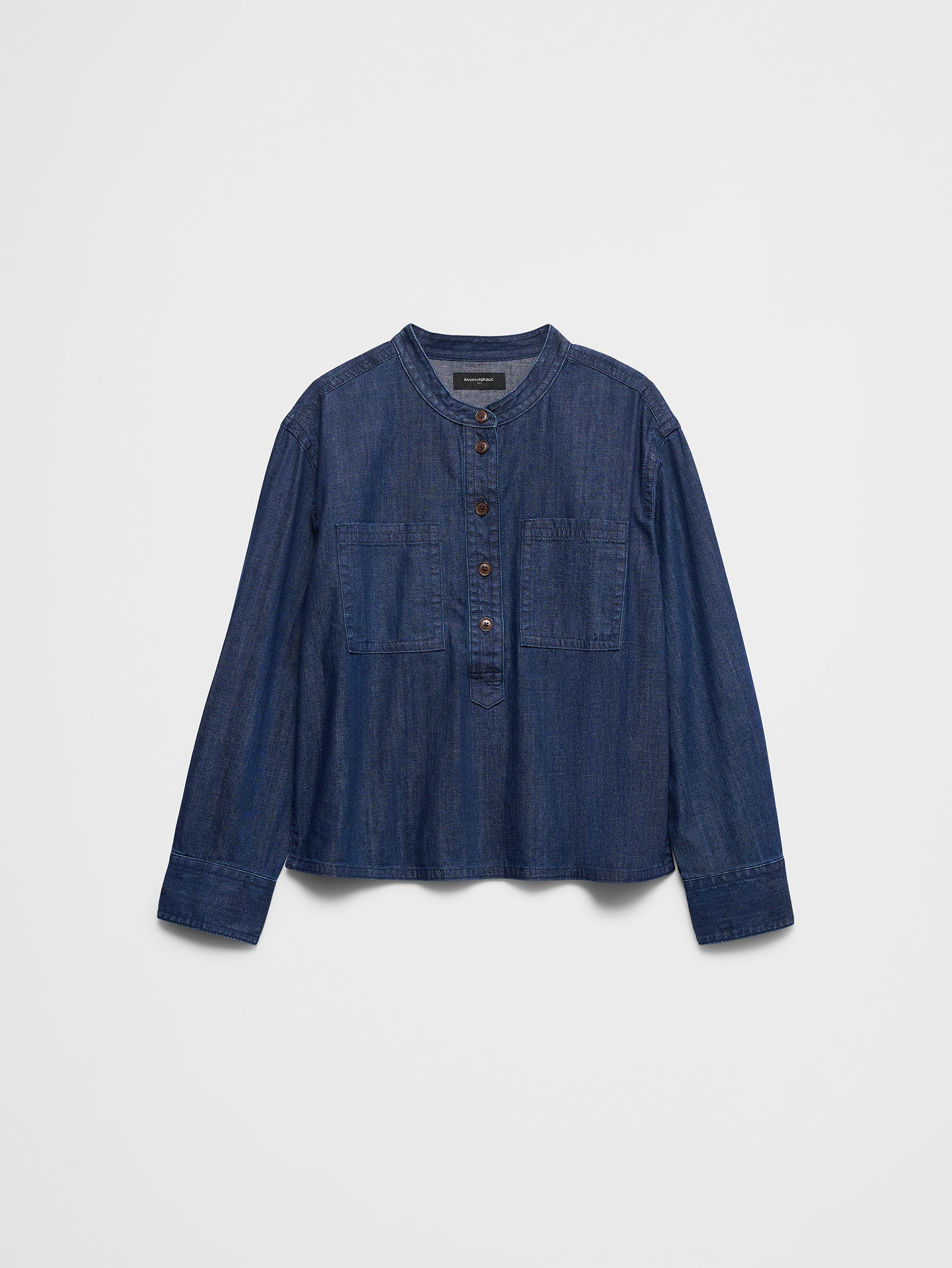Image 4 of 4, Denim Popover Tunic Top