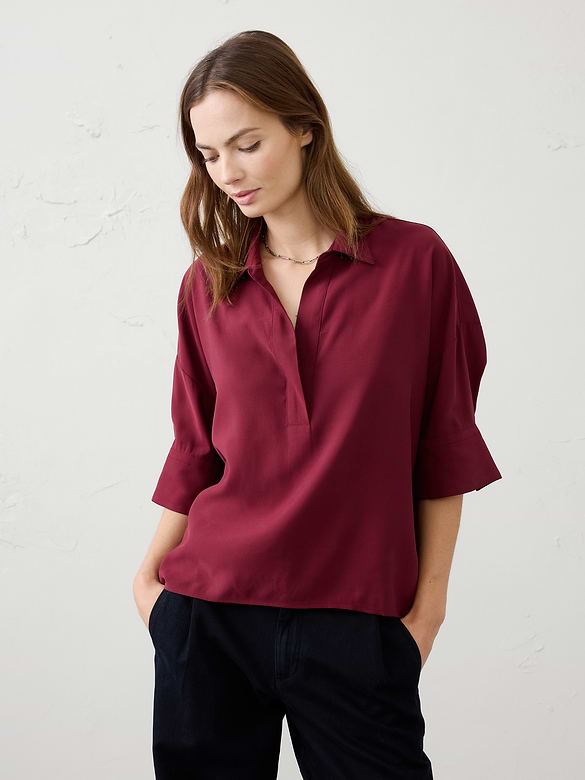 Drapey Twill Collared Popover Top