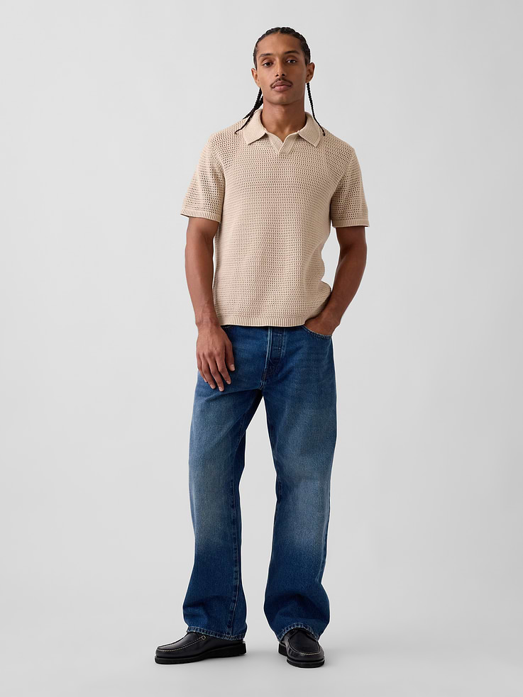 Image 2 of 5, Mesh Polo Sweater Shirt