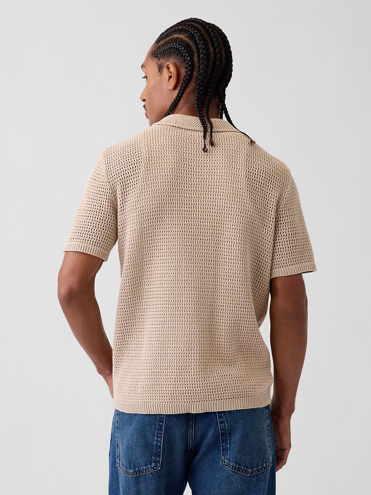 Image 3 of 5, Mesh Polo Sweater Shirt