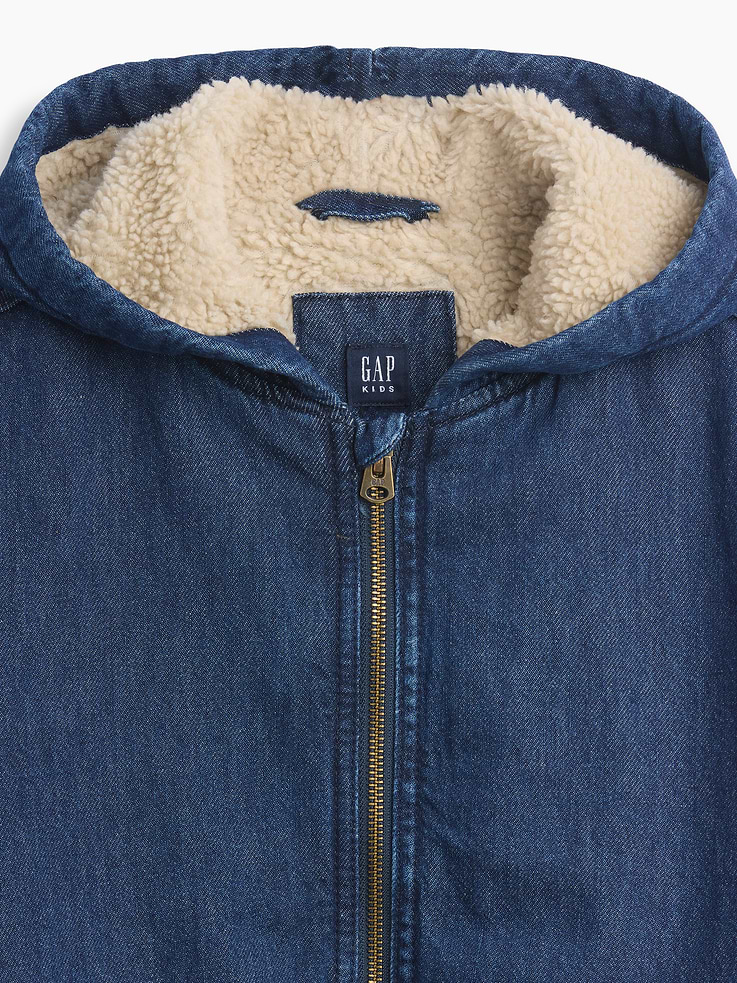 Image 2 of 3, Kids Sherpa-Lined Hooded Canvas Jacket
