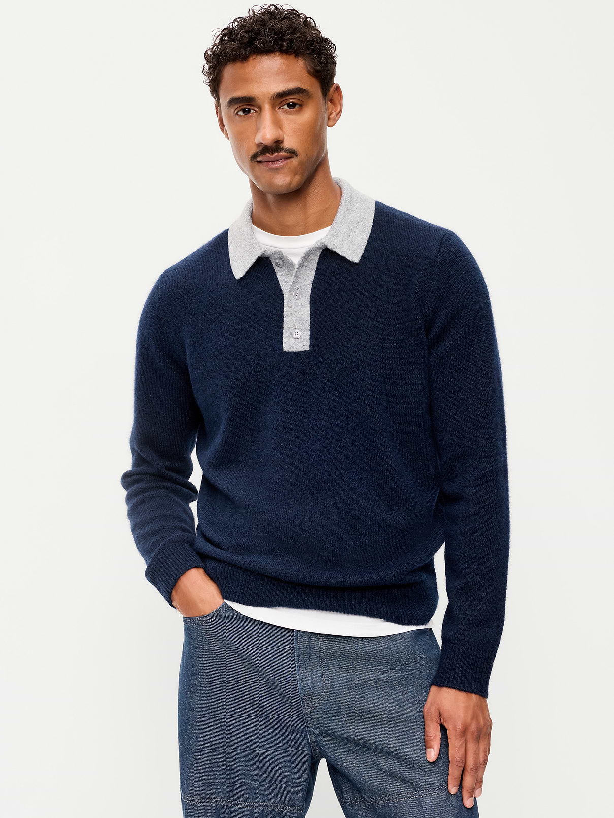 Image 2 of 3, Long-Sleeve Wool-Blend Polo Sweater