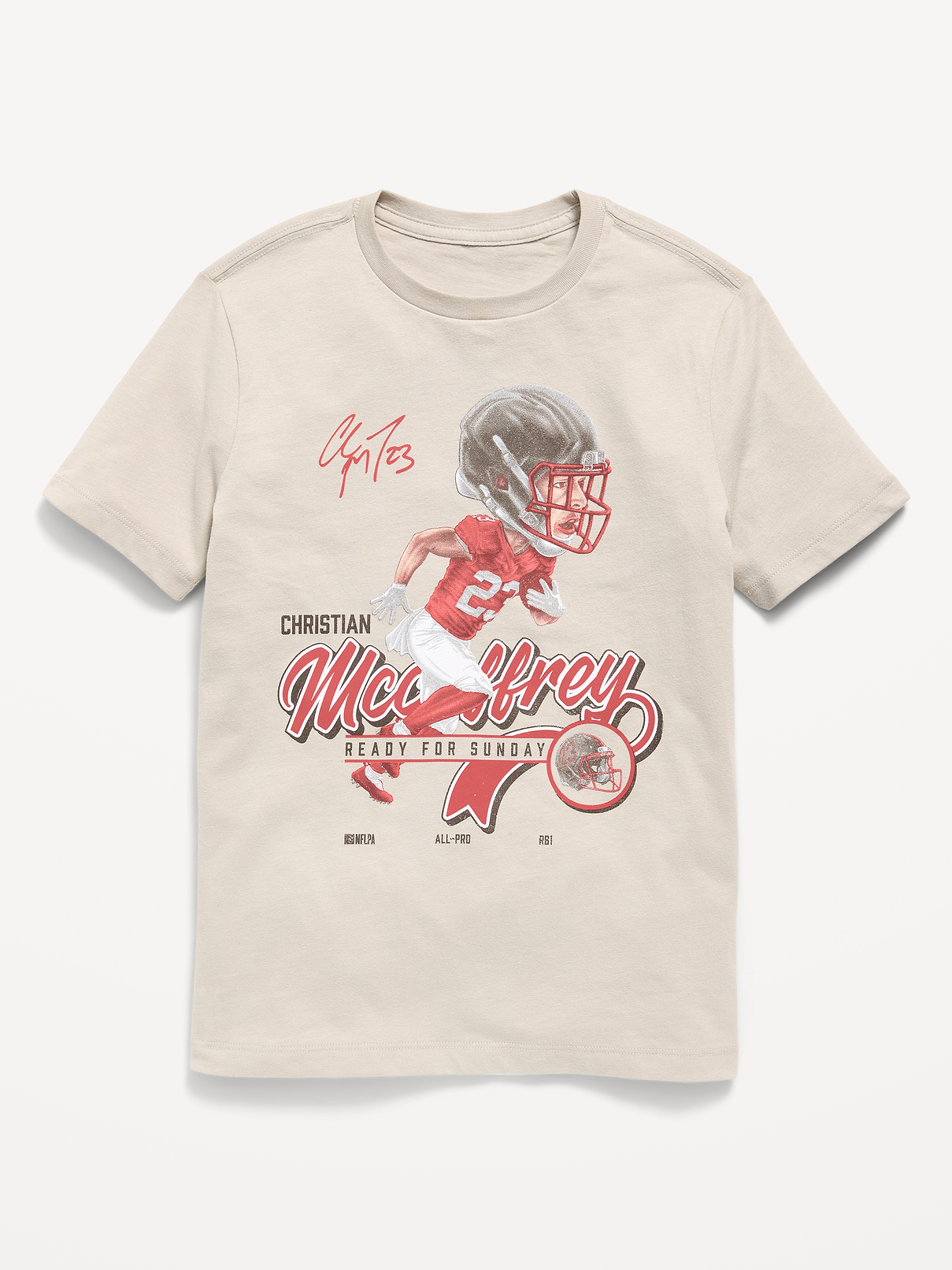 San Francisco 49ers Christian McCaffrey Gender-Neutral Graphic T-Shirt for Kids