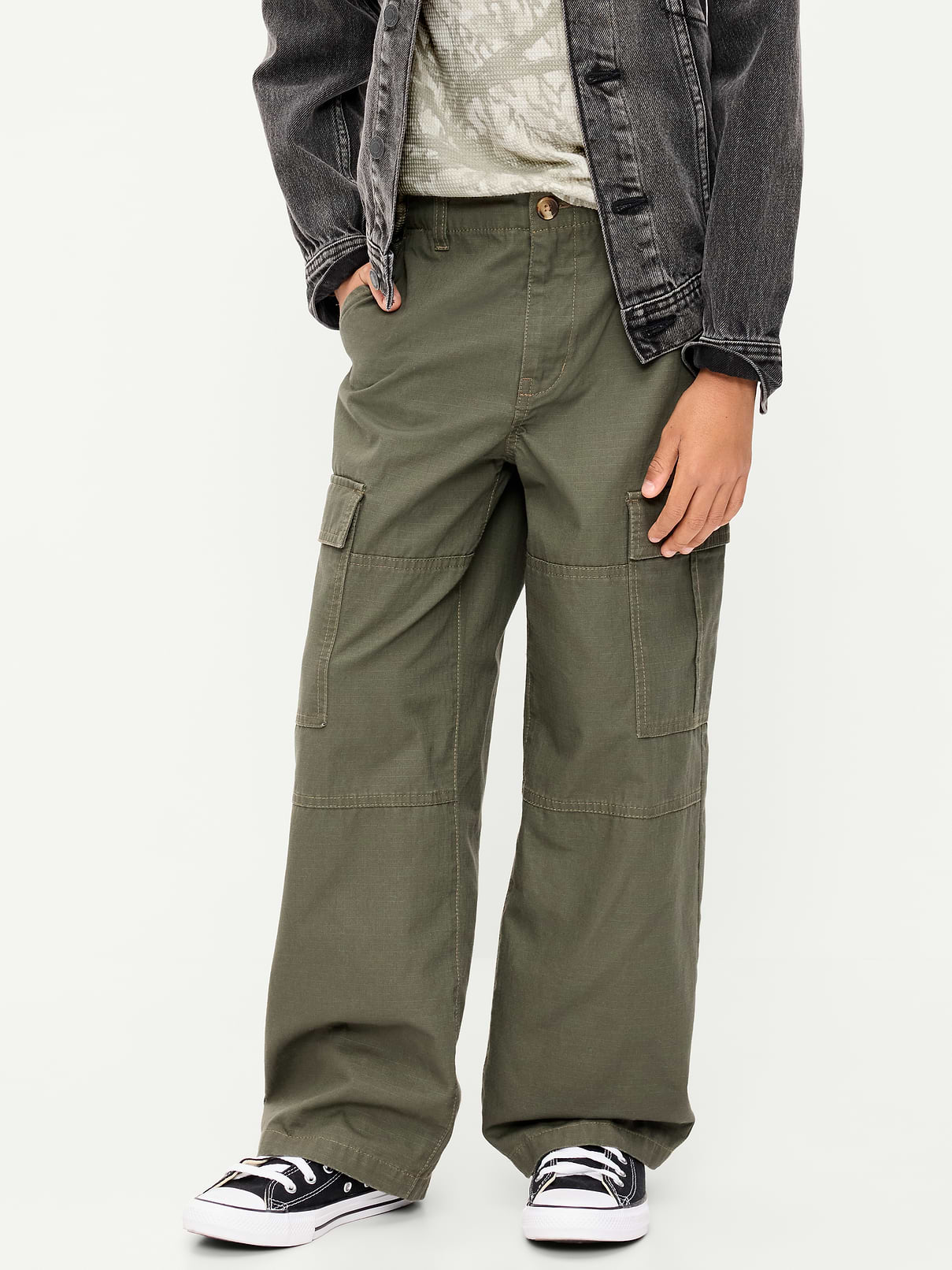 Image 1 of 3, interior adjustable waistband, regular button closure, zip fly, slanted side pockets, adhesive secure flap cargo pockets, patch pocket at back, Product #896184