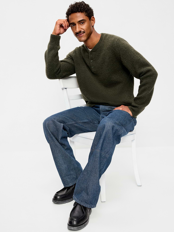 Image 3 of 4, Wool-Blend Henley Sweater