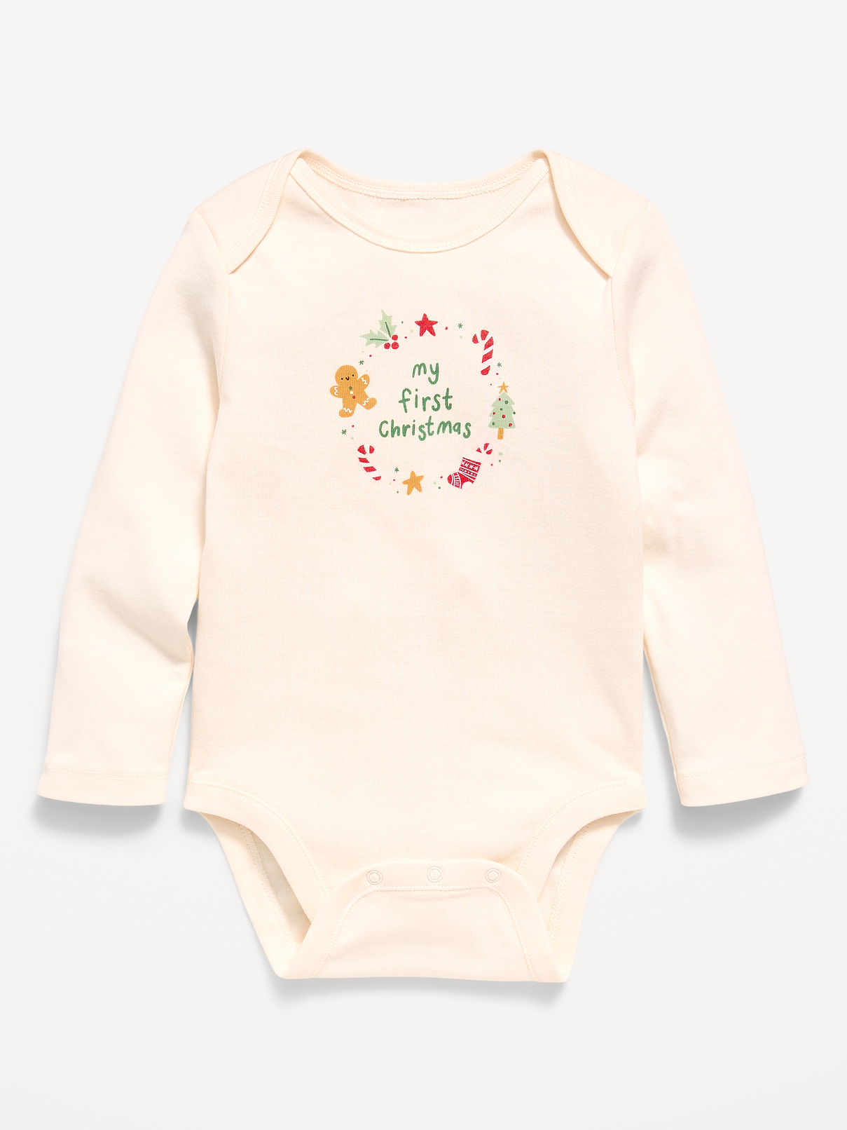 Image 1 of 3, envelope neckline, long sleeves, graphic at front, snaps along inseam, Product #1184677